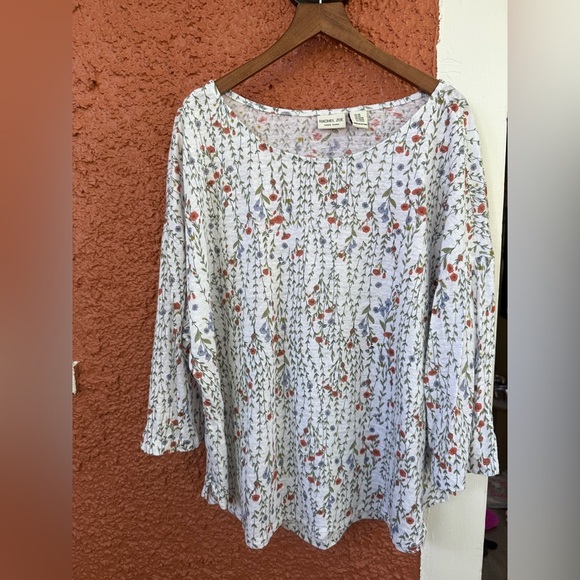 Rachel Zoe 2X Floral Popover Top 100% Linen Cottage Bloomcore Garden Spring - Picture 1 of 4